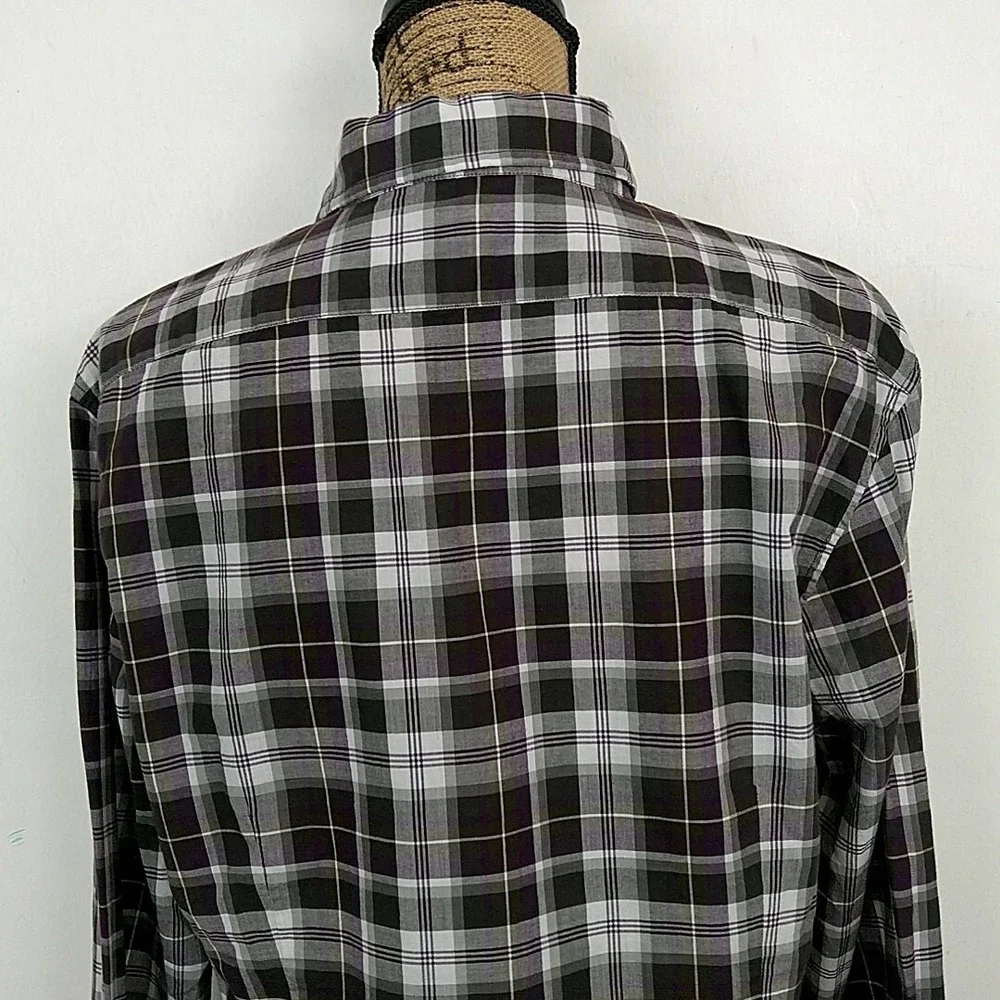 John Varvatos U.S.A. Button Down Shirt Mens M Black White Plaid Long Sleeve